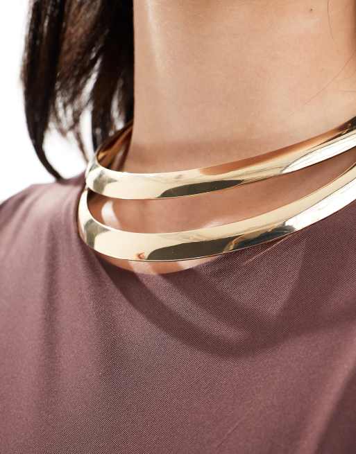 ASOS DESIGN torque choker with double row design in gold tone, 3 of 4
