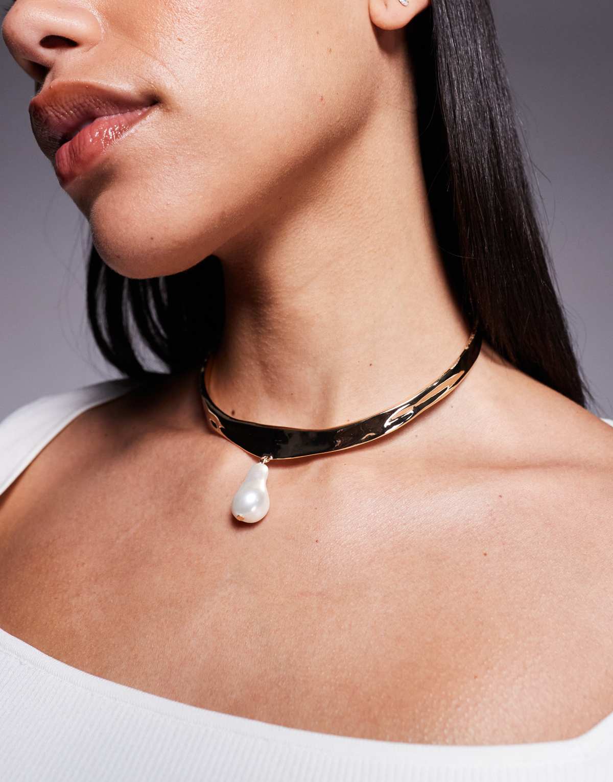 ASOS DESIGN torque choker with faux pearl design in gold tone