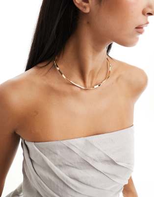 Asos Design Torque Choker With Wave Design In Gold Tone