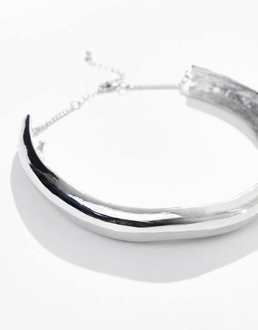 ASOS DESIGN torque choker with wide molten design in silver tone