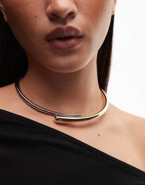 ASOS DESIGN torque choker with wrap-around design in silver tone and gold tone - view 1