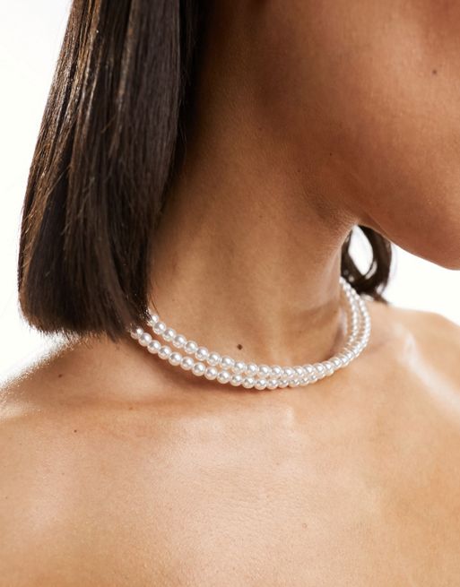 Fashion Simulated Pearl Choker Necklaces For Women Gold&silver