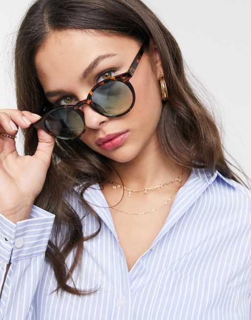 ASOS DESIGN tort round sunglasses with blue lens ASOS