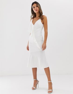 ruffle detail plunge midi dress