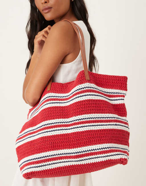 ASOS DESIGN - Tote bag à rayures en maille au crochet fait main - Rouge et bleu, 2 de 4