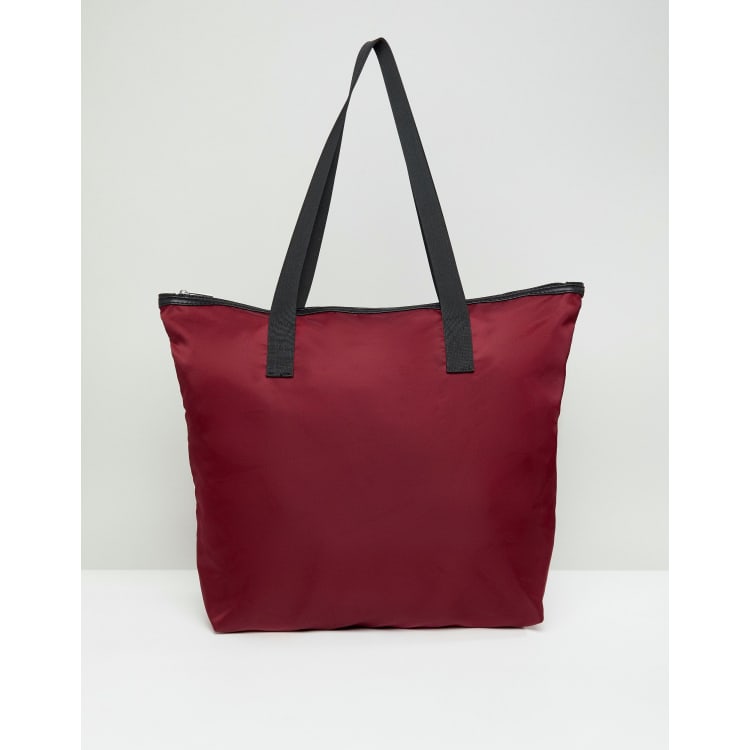 ASOS DESIGN Tote bag avec fermeture clair Bordeaux ASOS