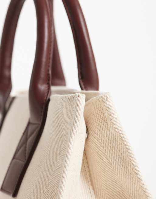 ASOS DESIGN - Tote bag classique structuré - Écru et fauve, 3 de 4