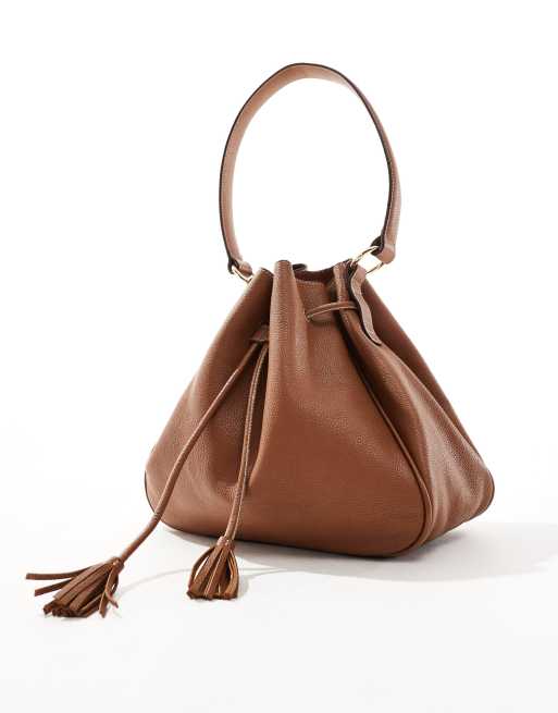 ASOS DESIGN - Tote bag de qualité supérieure à cordon de serrage et pompon - Fauve, 2 de 4