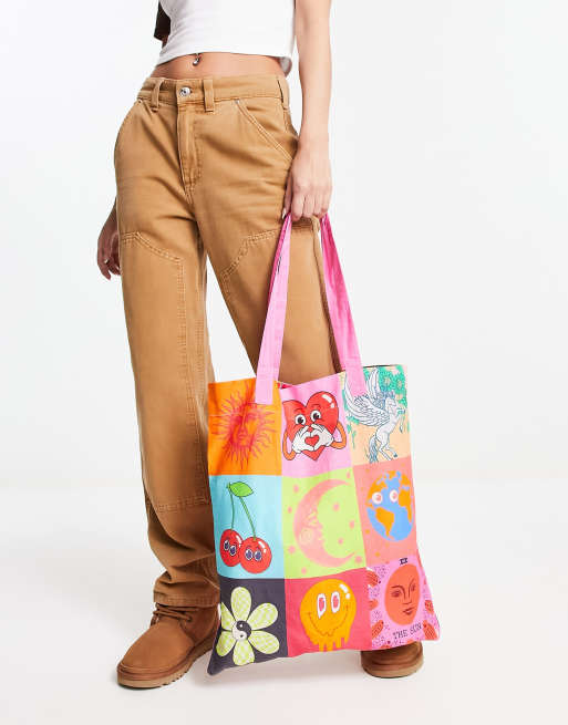 ASOS DESIGN - Tote bag en coton avec imprimé patchwork style années 90 - Multicolore