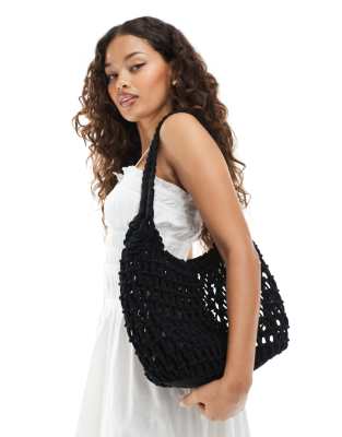 ASOS DESIGN Tote bag en macramé avec poignées torsadées - Noir - view 1