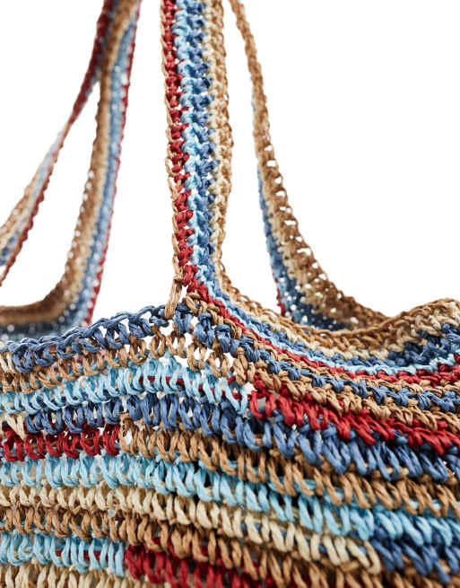 ASOS DESIGN - Tote bag en paille en maille au crochet fait main à rayures - Multicolore , 2 de 4