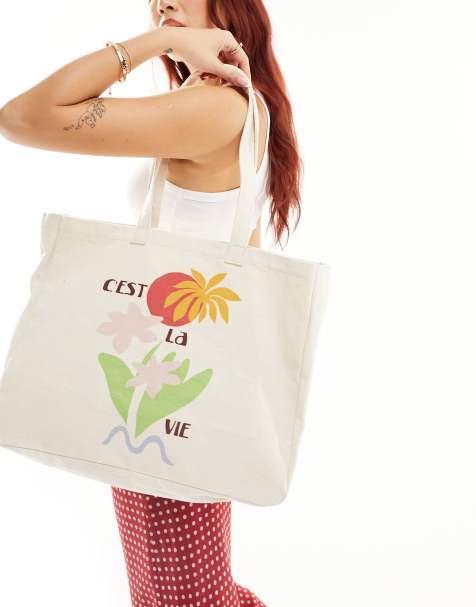 ASOS DESIGN - Tote bag en toile avec imprimé « C'est la vie » - Multicolore - view 1