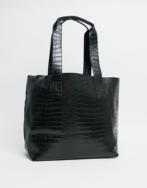 ASOS DESIGN tote bag in black faux croc | ASOS