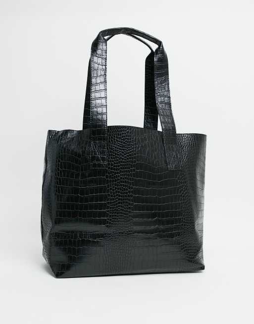 ASOS DESIGN tote bag in black faux croc