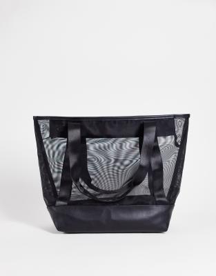 Black mesh store beach bag