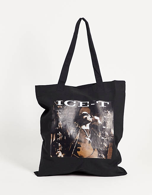 ASOS DESIGN tote bag in black organic cotton with ice t print
