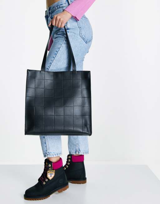 エイソス ASOS DESIGN tote bag in black weave レディース-