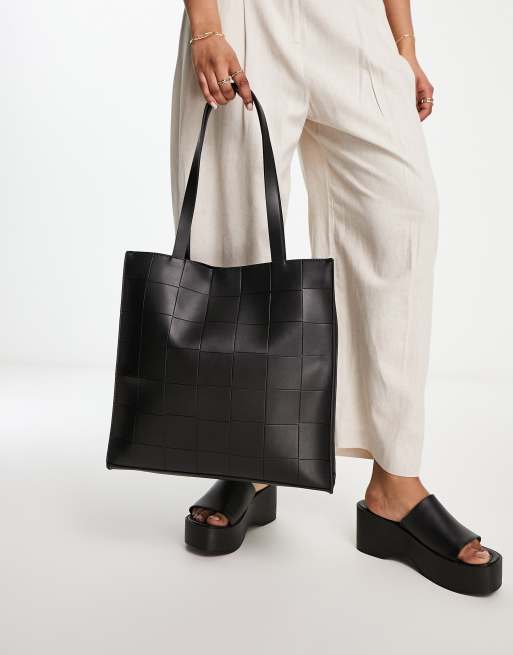 エイソス ASOS DESIGN tote bag in black weave レディース-