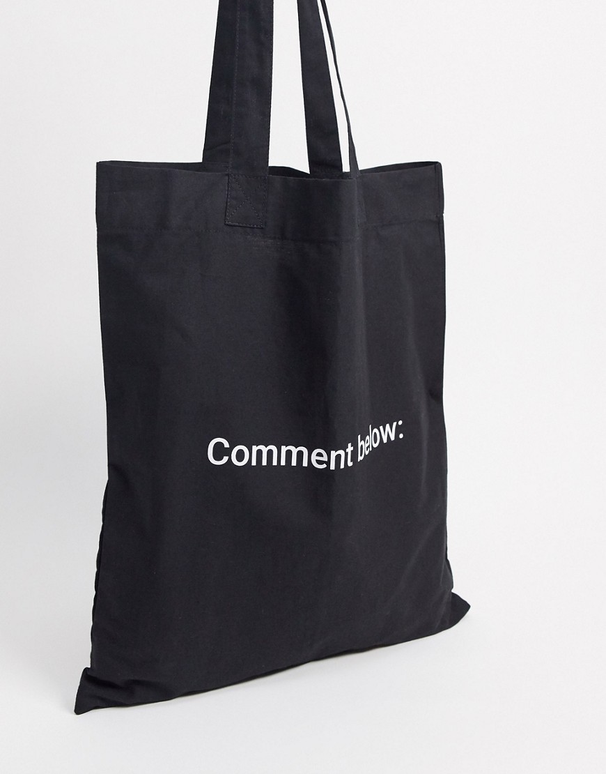 ASOS DESIGN tote bag in black with mini text print