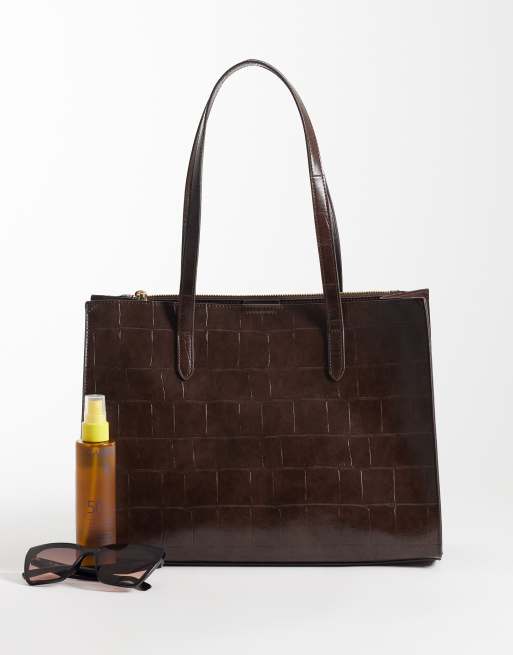 ASOS DESIGN tote bag in chocolate croc, 2 of 4