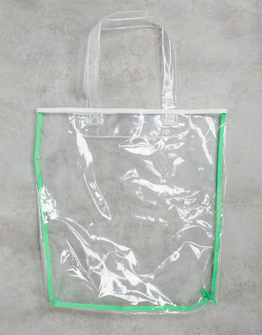 Asos Design Tote Bag In Clear Plastic-black
