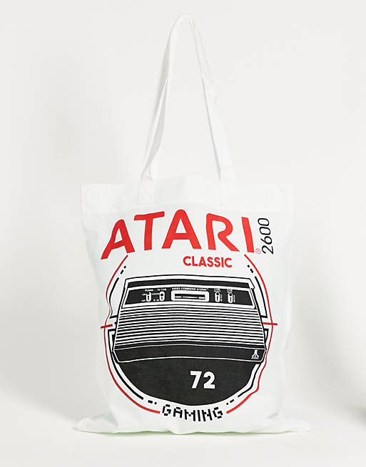 ASOS DESIGN tote bag in white organic cotton with retro atari print