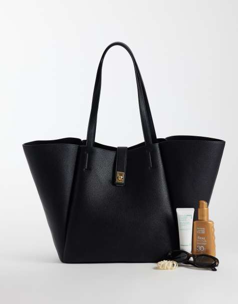 ASOS DESIGN Tote-Bag mit Flügel-Detail und Schlossdetail in Schwarz - view 1
