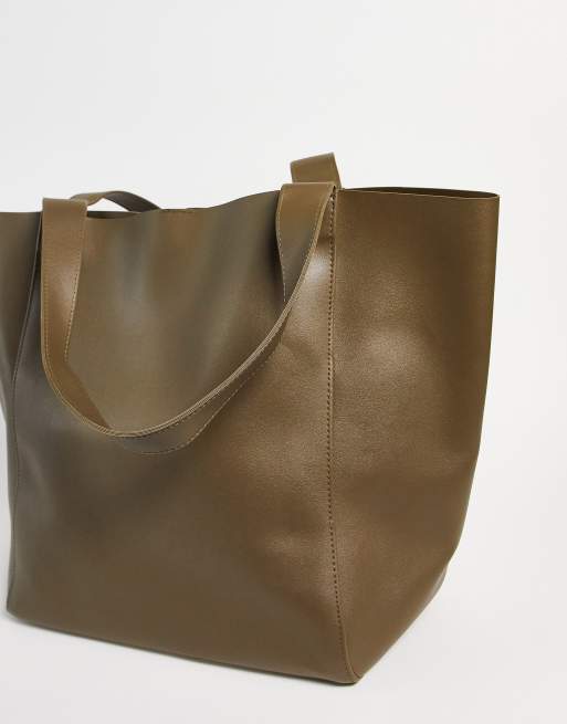 ASOS DESIGN - Tote bag oversize en imitation cuir avec portefeuille amovible - Kaki, 3 de 4