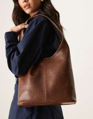 ASOS DESIGN - Tote bag taille moyenne texturé - Chocolat-Marron