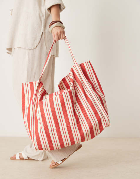 ASOS DESIGN - Tote bag tubulaire souple à rayures - Rouge - view 1