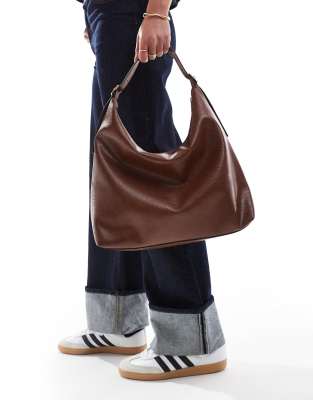 tote bag with buckle strap in dark tan-Brown