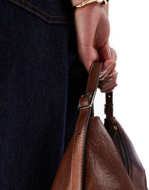 ASOS Design Tote Bag with Buckle Strap in Dark tan Brown