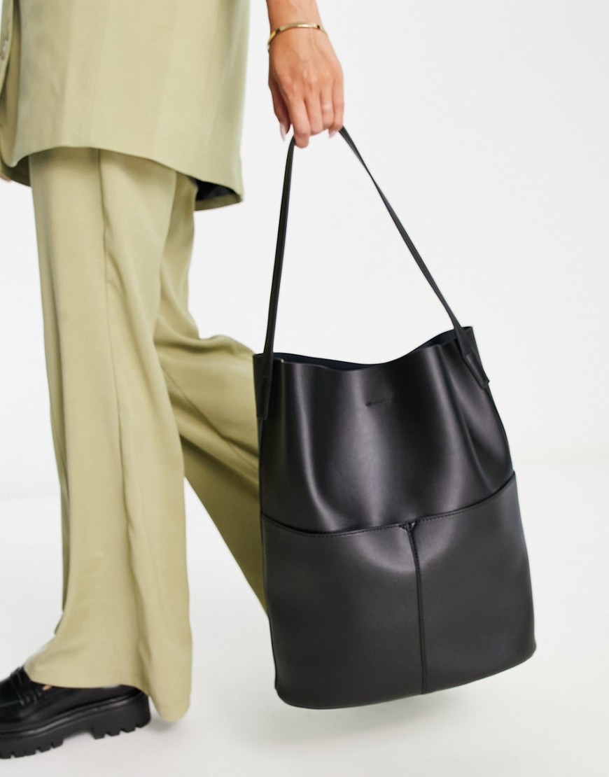 ASOS DESIGN tote bag with double pockets in black