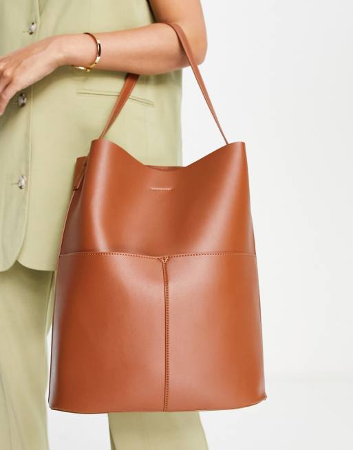 ASOS DESIGN suede tote bag with tubular piping in tan