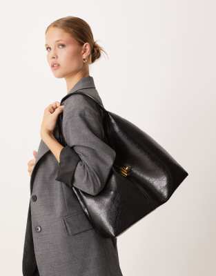 Asos Design Tote Bag With Lock Detail In Black