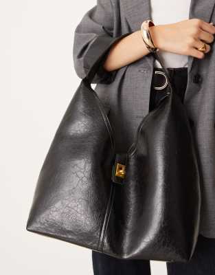 Asos Design Tote Bag With Lock Detail In Black