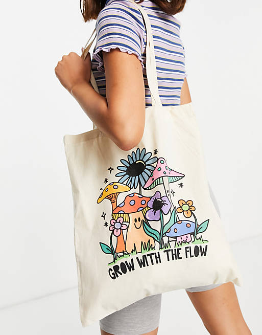 ASOS DESIGN  tote bag  with mushroom print in natural