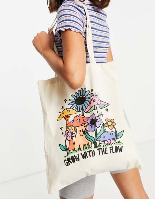 ASOS DESIGN tote bag with mushroom print in natural ASOS