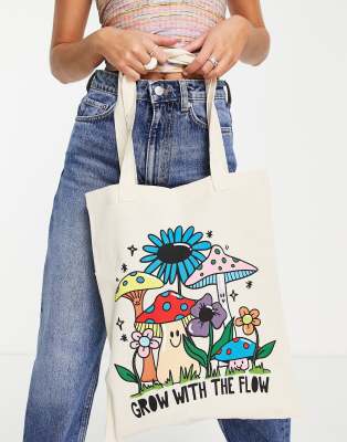 ASOS DESIGN tote bag with mushroom print in natural