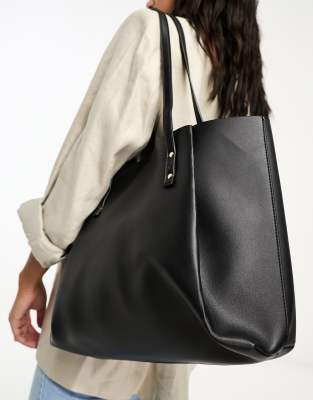 ASOS DESIGN - Borsa shopping nera in tela con tasca per laptop