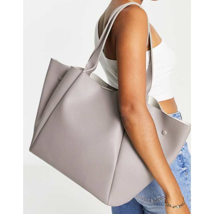 ASOS DESIGN suede tote bag with tie detail in gray