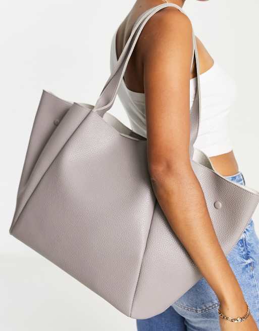 ASOS DESIGN tote bag with side snaps in gray 
