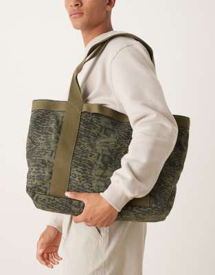 Asos Design Tote Bag With Snake Print In Green