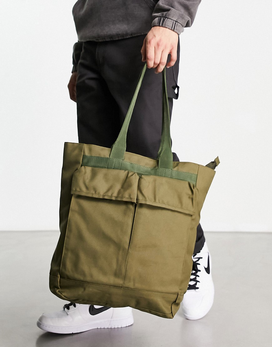 ASOS DESIGN tote bag with tech details in Khaki-Green
