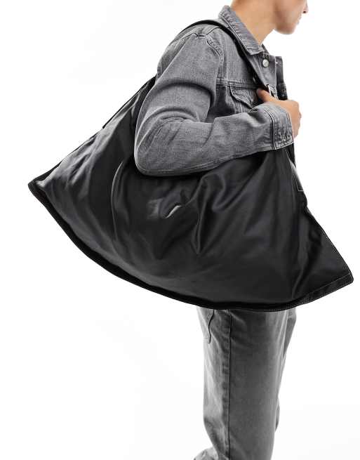 ASOS DESIGN tote bag with waxed fabric and contrast stitch in black ASOS