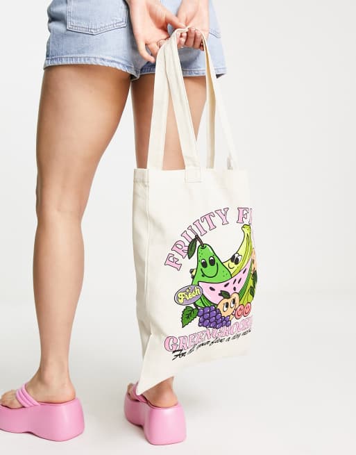 ASOS DESIGN - Tote met 'fruity friends' print in naturel, 2 van 4