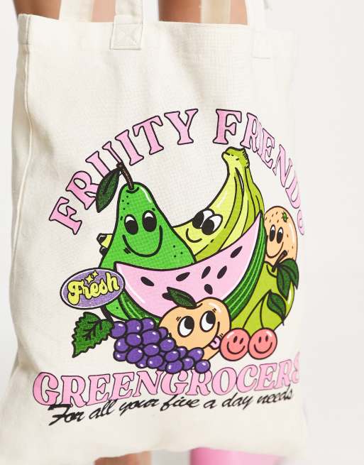 ASOS DESIGN - Tote met 'fruity friends' print in naturel, 3 van 4