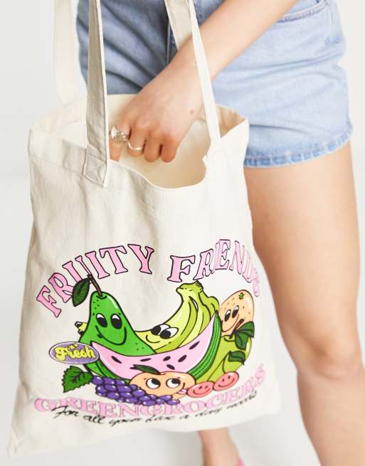ASOS DESIGN - Tote met 'fruity friends' print in naturel, 4 van 4