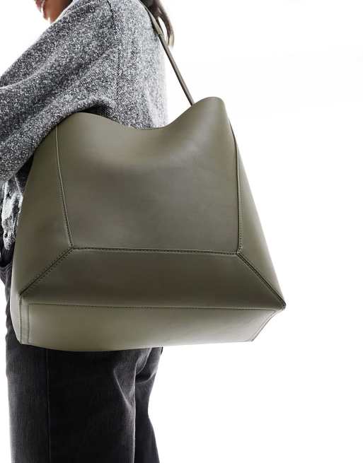 ASOS DESIGN - Tote met panelen en handvat met knopen in kaki, 4 van 4