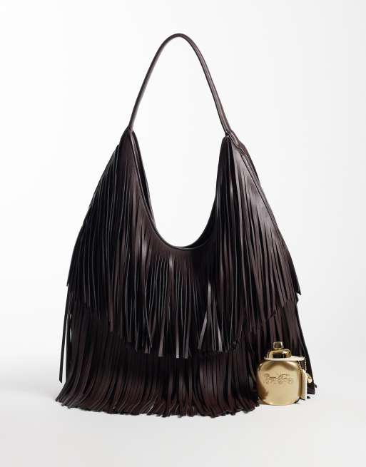 ASOS DESIGN Tote mit Fransen und U-Ausschnitt in Schokobraun, 4 von 4